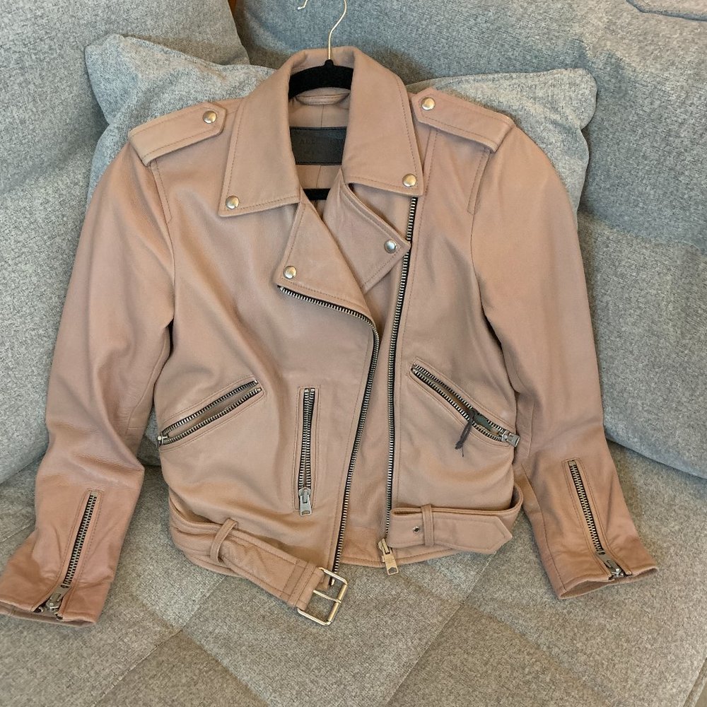 Allsaints Balfern leather biker jacket blush pink UK8 US 4